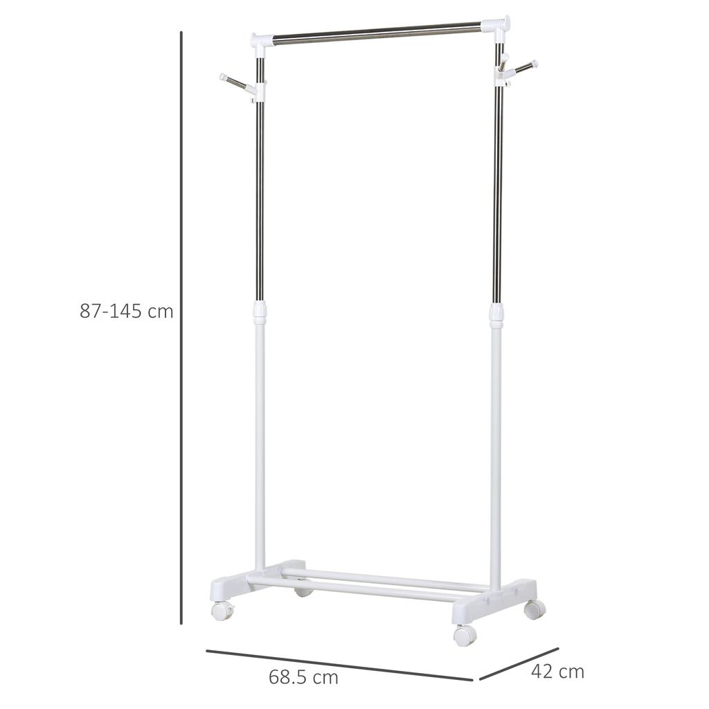 Adjustable-Height Coat Rack with Storage Base and 4 Wheels, 68.5x42x87-145cm