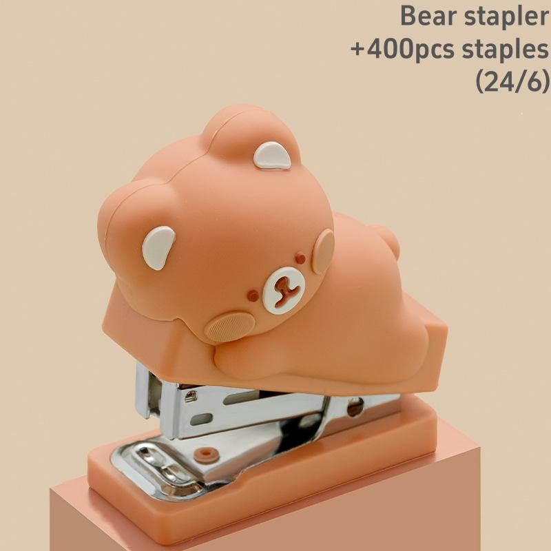 Mini Doll Stapler 400pcs 24/6 Staples Set Cartoon Capybara Bear Rabbit Duck Portable Binder Office Binding Tools School