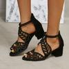 Fashion Women Hollow High Heels Sandals Chunky Mid-heel Summer Dress Shoes Slippers 2025 Fashion Party New Pumps Slides Zapatillas Mujer