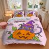 3pcs Happy Halloween Purple Wizard Cat & Pumpkin Pattern Bedding Three-Piece Set (1 Cover + 2 Pillowcases, No Fillings), This Printed Bedding Set