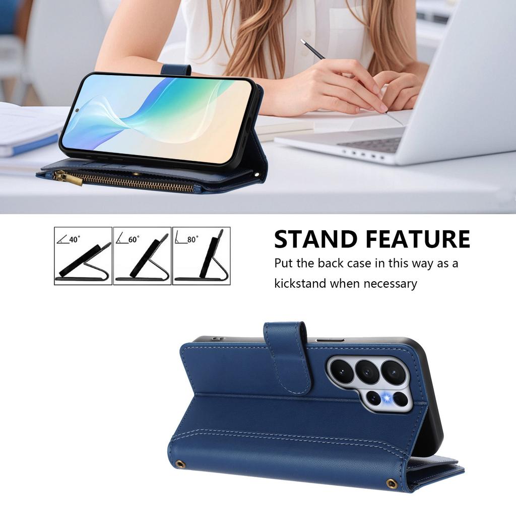 For Samsung Galaxy S26 Ultra Leather Case 9 Card Slots Zipper Wallet Stand Phone Cover with Wrist Strap