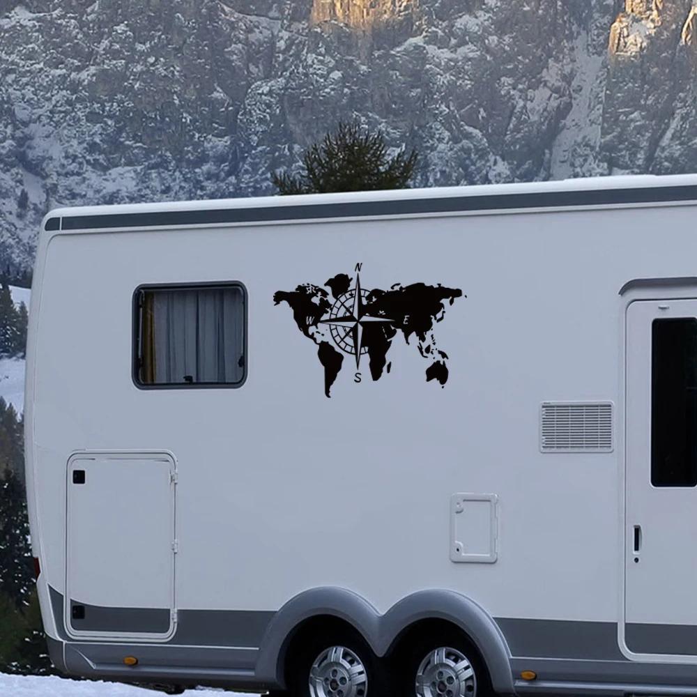Weltkarte Kompass Wohnwagen Auto Aufkleber Camping Reise Erkunden Camper Wohnmobil LKW Aufkleber Auto Karosserie Dekoration Zubehör