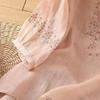 Embroidery Flower Pattern Women Shirt Retro Style Round Neck Pullover Tops 3 4 Sleeve Summer Casual Blouse