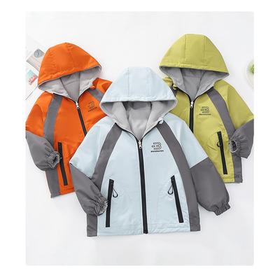 Kids' Reversible Hooded Jacket Boys  Girls Waterproof Windbreaker Fleece Lined Color Block Outerwear For Spring Autumn