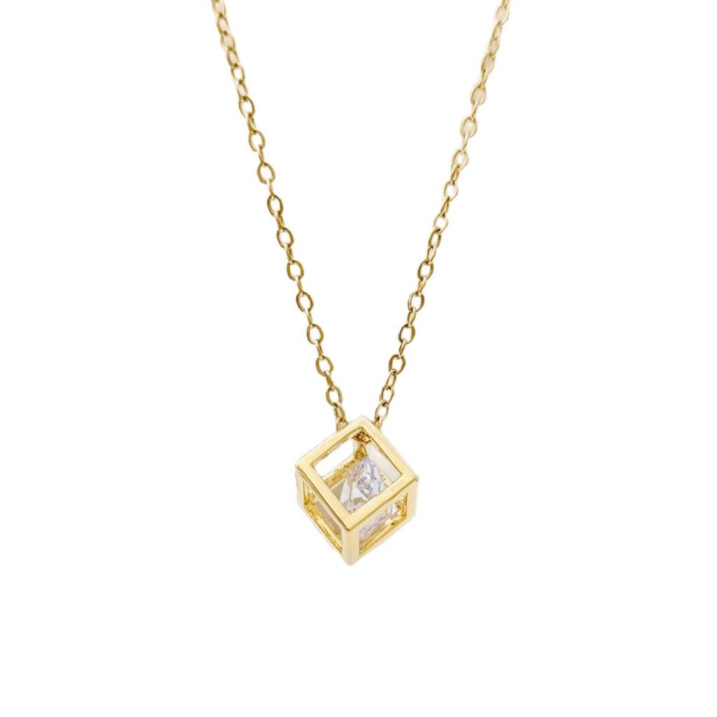 Gold-Plated Korean Zircon Square Pendant Necklace for Women - Trendy Clavicle Chain Jewelry