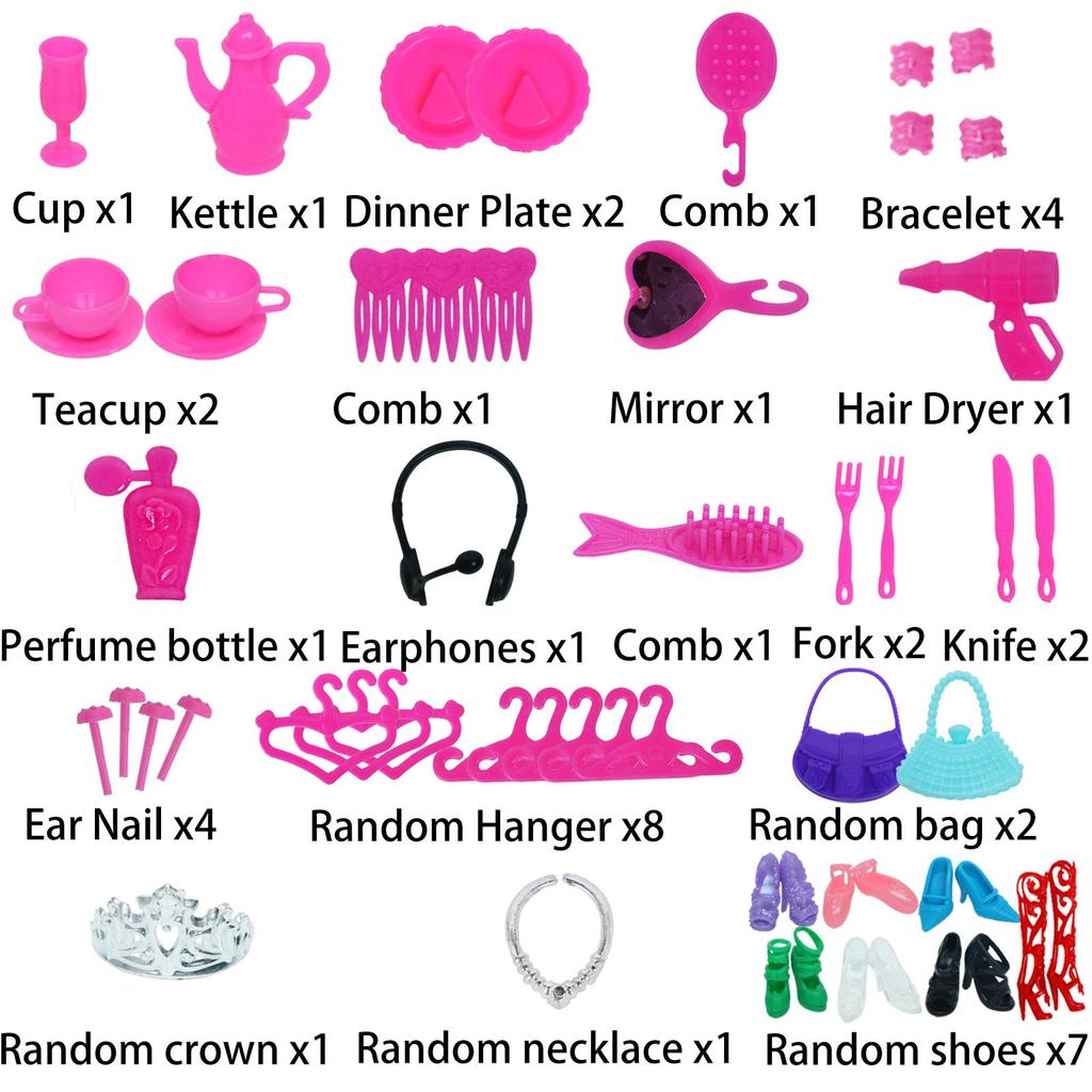 Fashion 11.5'' Doll Accessories 30cm Doll Crystal Shoes Surfboard Hangers Bag Hairpin Comb Travel Accessories Toy Gift