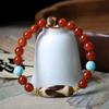 Synthetic Southern Red Agate Dzi Bead Bracelet, Red, Enhances Skin Tone and Elegance, New Chinese Ethnic Style Hand Jewelry for Women