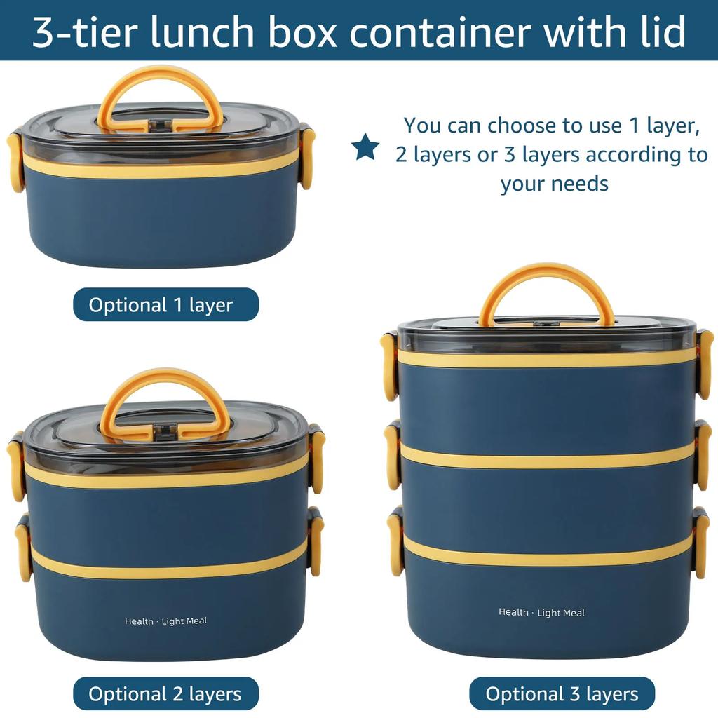 2000ML Lunchbox Tragbar 3 Schichten Kinder Schüler Bento Box Auslaufsicher Mikrowellengeeignet Lebensmittelbehälter Schule Reisen Büro Picknick