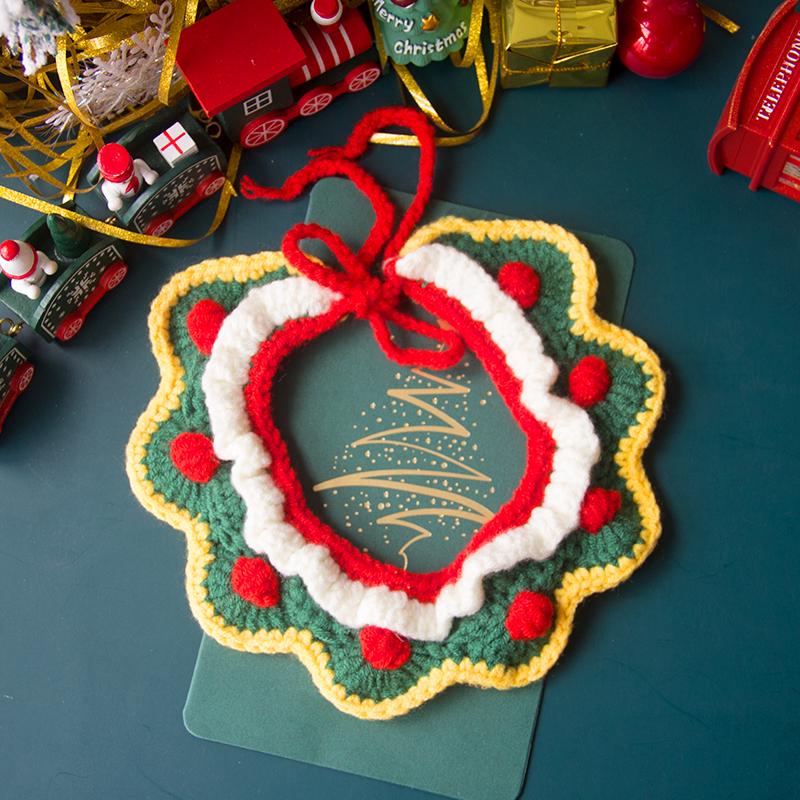 Hand-Knitted Wool Christmas Pet Snood Collar for Cats and Small Dogs