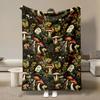 1pc Forest Mushroom Floral Flannel Throw Blanket, Soft Comfort, Anti-Static, Machine Washable, 280GSM, for Bedroom, Sofa, Home Goods, Guest Room, Offi