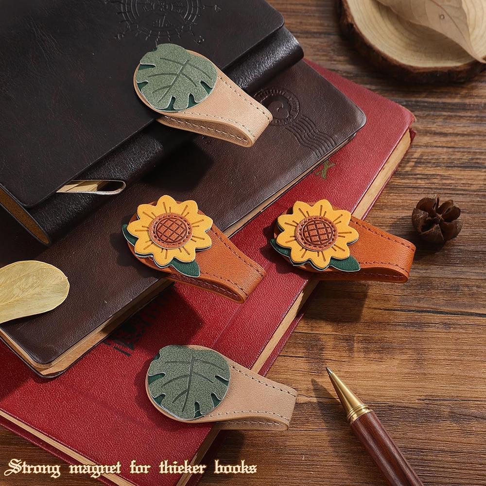 Vintage plant leather bookmark, magnetic bookmark, leather book clip, essential for students to read