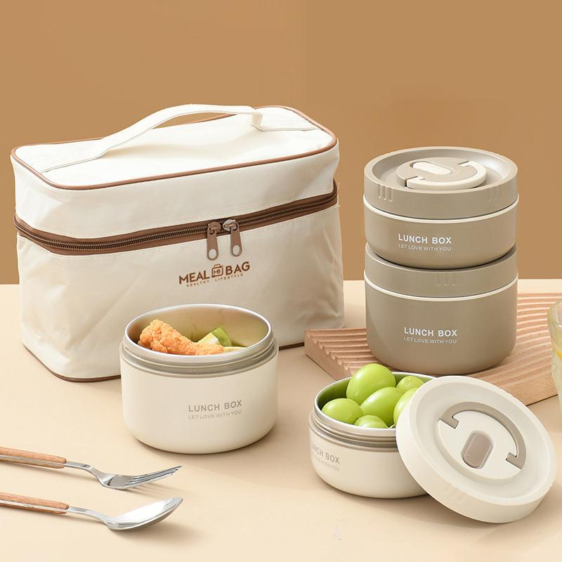 Insulated Thermal Lunch Box 2/3 Stackable Layers Adult Food Container Set for School Office Outdoor Picnic Meal Prep