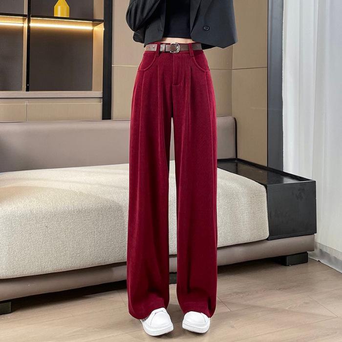 "2024 Maillard Corduroy High-Waist Wide-Leg Pants: Autumn & Winter Slim Straight Trousers"