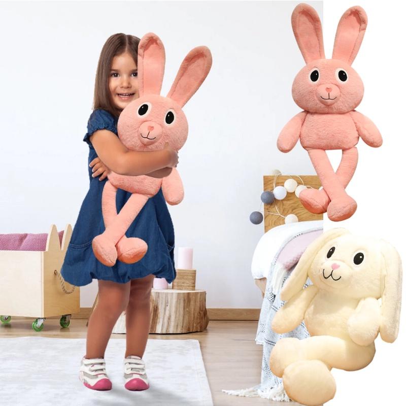 Adorable Pink And White Stuffed Bunny Toy For Girls Plush Rabbit Doll With Long Ears