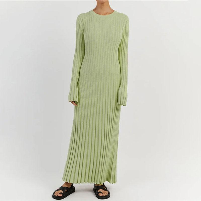 

Женское вязаное платье макси на шнуровке, осеннее модное лоскутное платье с высокой талией и длинными рукавами, свободное однотонное платье, бандажное трикотажное платье M