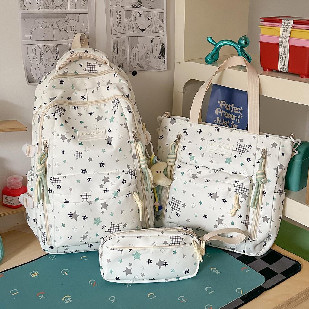 Schoolbag small fresh student schoolbag female ins cartoon star printing junior high school student large capacity backpack burden reduction spine bag