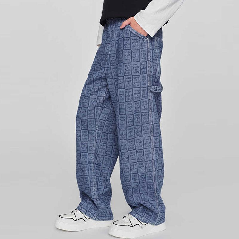 Lee X Have A Good Time Collaboration Laser Brand Logo Pattern Full Print Design Loose Straight Leg Jeans Unisex jeans LUB0079165GL00F-A06169