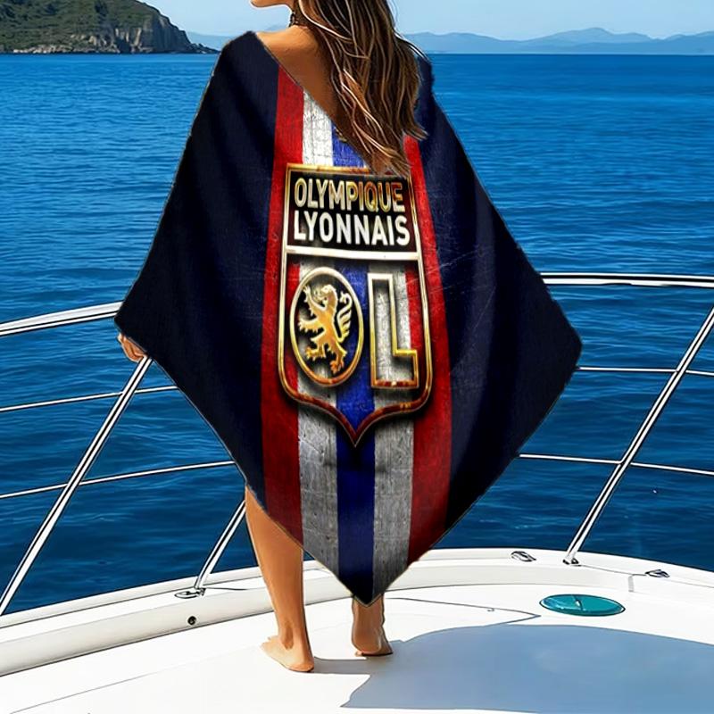 Lyon Football Crest Printed Beach Towel, Super Soft Microfiber, Perfect Gift Birthday, for Pool, Beach, Travel, for Family and Friends