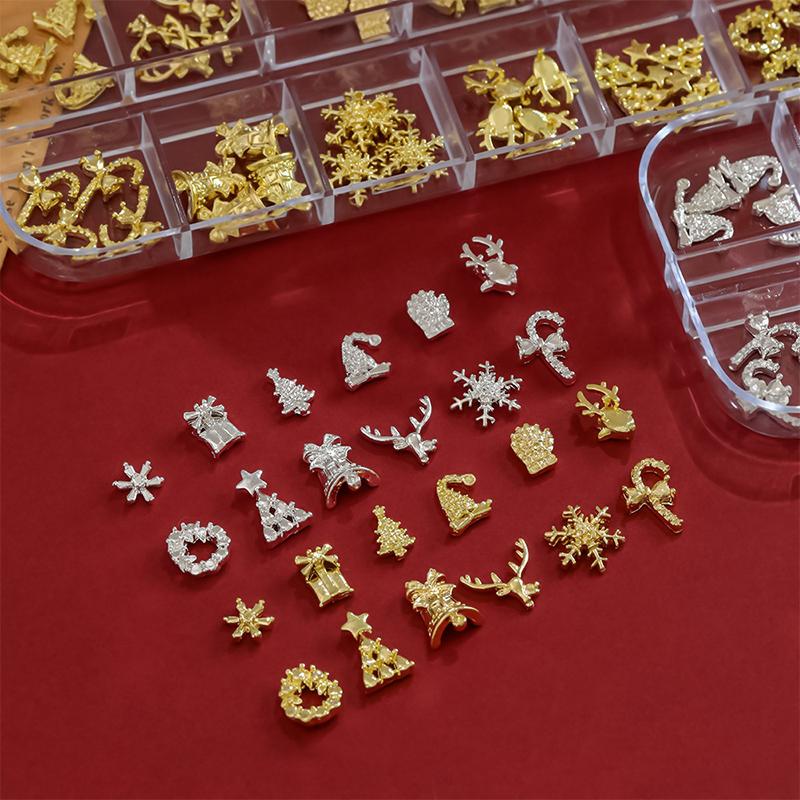 12 Grids 3D Luxury Nail Art Decorations Alloy Shiny Gems Diamond Christmas Nail Charm Diy Nail Accessories