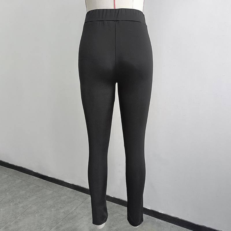 Dámské úzké kalhoty s otevřeným rozparkem a mikro rozšířenými nohavicemi, módní jednobarevné kalhoty