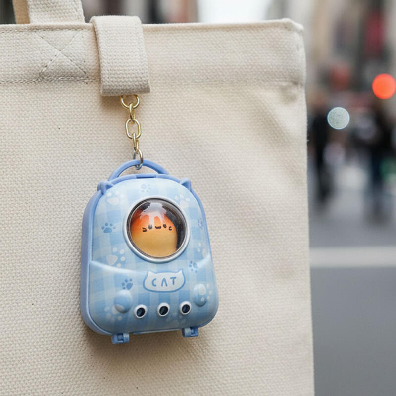 Cute Cat Spaceship Bag Charm Keychain – Random Korean Character DesignX2