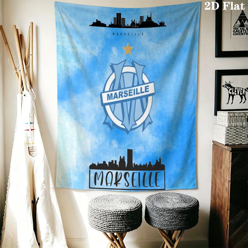 Olympique De Marseille Wall Tapestry Aesthetic Wall Hanging Printed Fabric Blanket Decorative Tapestries for Bedroom Living Room Home Decor