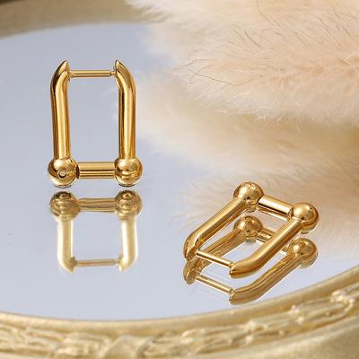 Heiß verkaufende quadratische goldene Stahl geometrische Ohrringe, hochwertige dünne Ohrstecker, quadratische Nieten, weibliche Schlichtheit