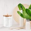Qtip Holder Dispenser with Bamboo Lid Cotton Ball Pads Swabs Holder Jar Bathroom