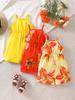 Zomer Vakantie Set voor Baby Meisjes, Effen Kleur En Geel-Oranje-Rood Verloop Bloemen met Licht Gele Bloemenprint, Dagelijks , Buiten , Strandfeesten