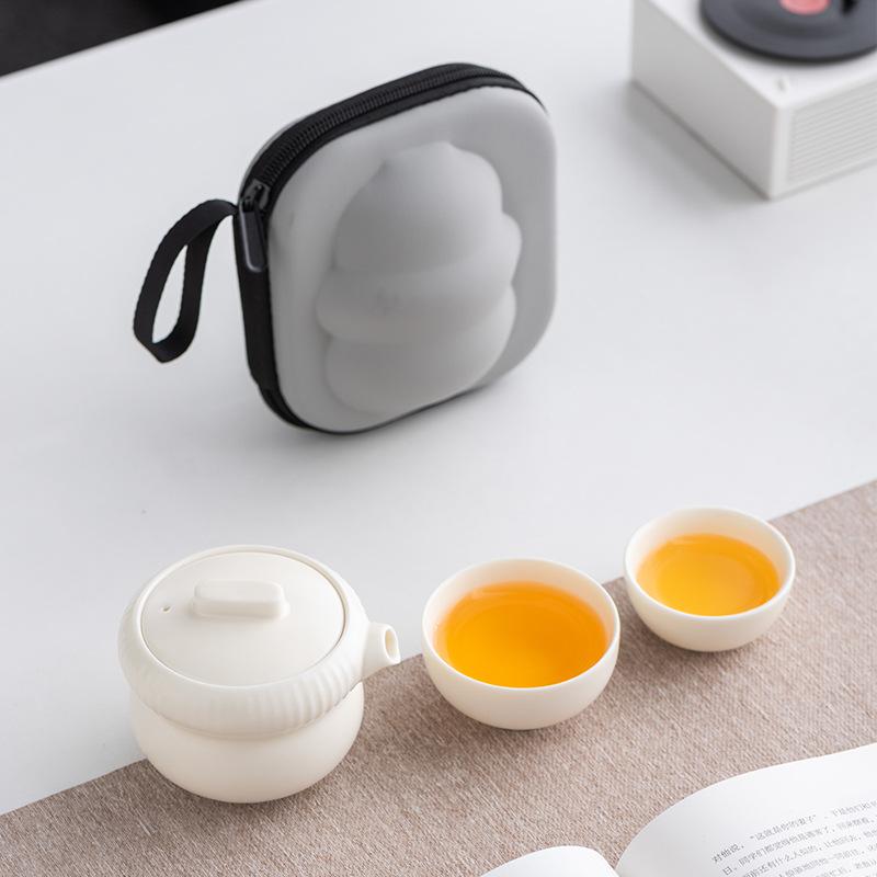 Travel tea set Kuaike cup portable high-end outdoor travel tea cup one pot two cups ceramic tea pot