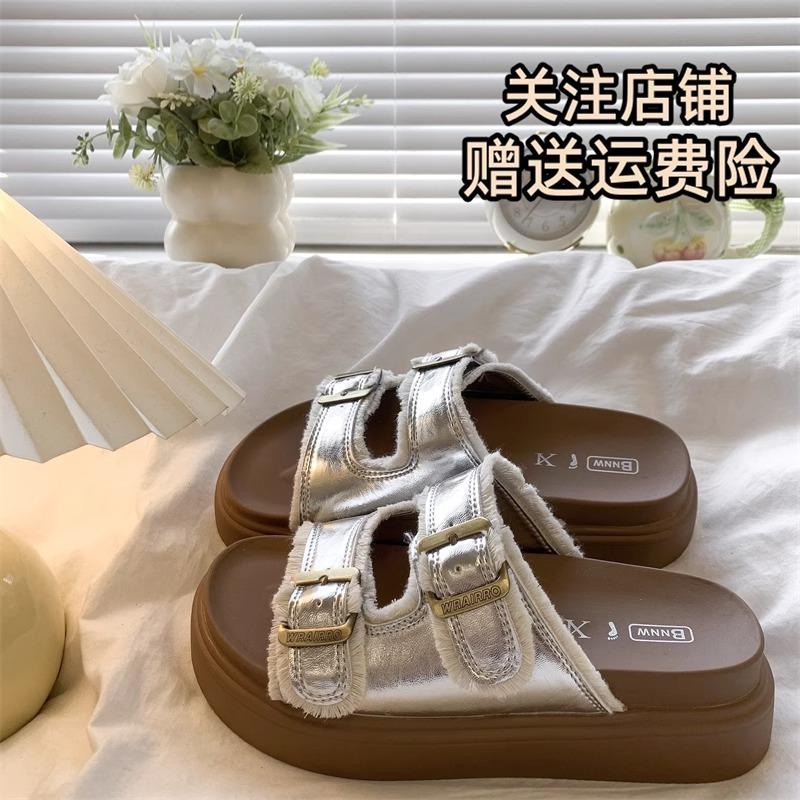 Dicksohlige Birken-Slipper für Damen-Sommerbekleidung 2025 Retro-Feenwind mit Fransen hässlich und niedlich flachsohlige Damen-Birken-Sandalen Tide