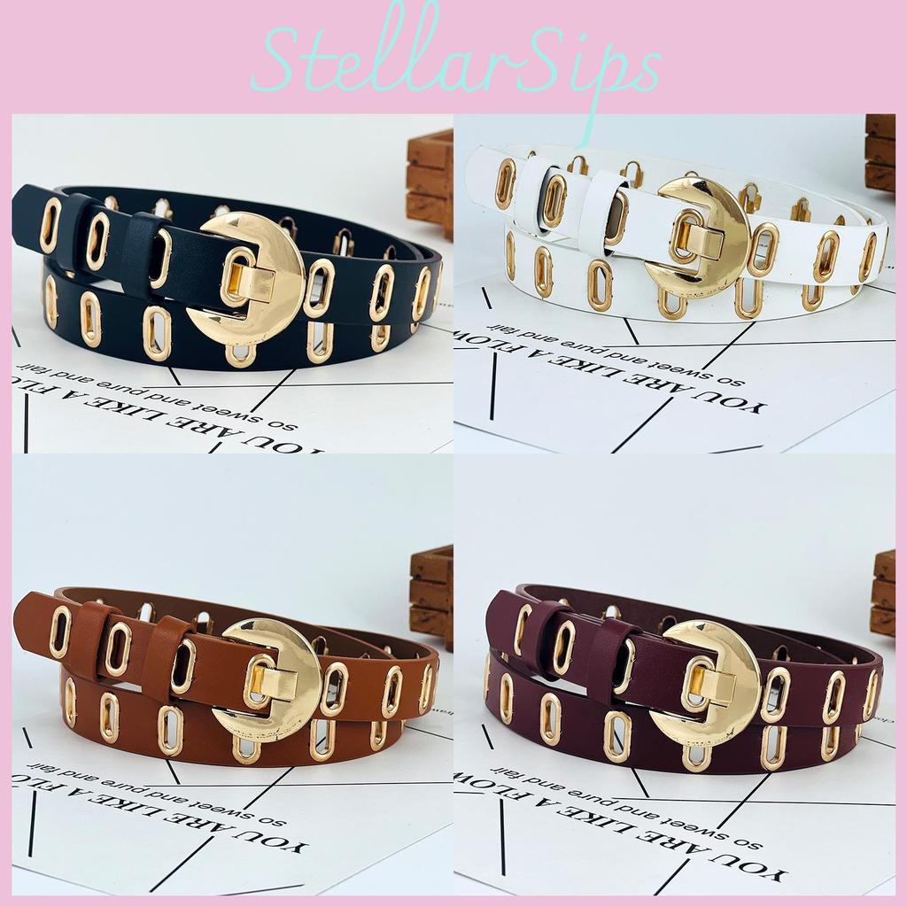 Womens Pu Leather Belt With Hollow Design And Alloy Closure For Casual Attire