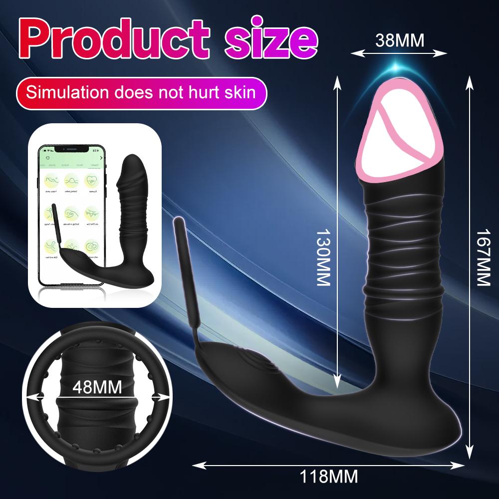 Telescopic Anal Butt Plug Vibrator Bluetooth App Control  Delay Ejaculation Penis Ring Prostate Massager Sex Toys for Men 18+