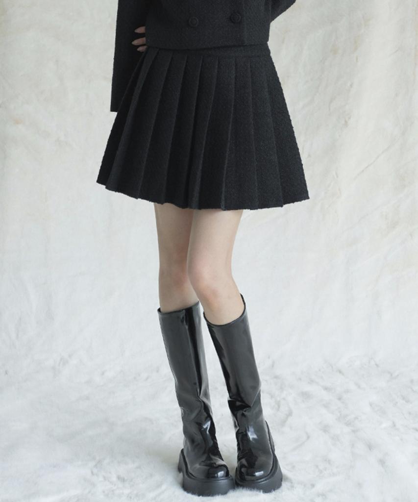 AVANDRESS Daphne Tweed Pleated Skirt Ivory