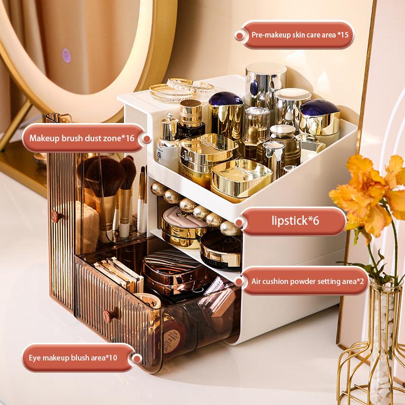 

ZY-HZ010 Desk Multi-Layer Cosmetics Storage Box Dustproof Skincare Product Organizer Transparent Green