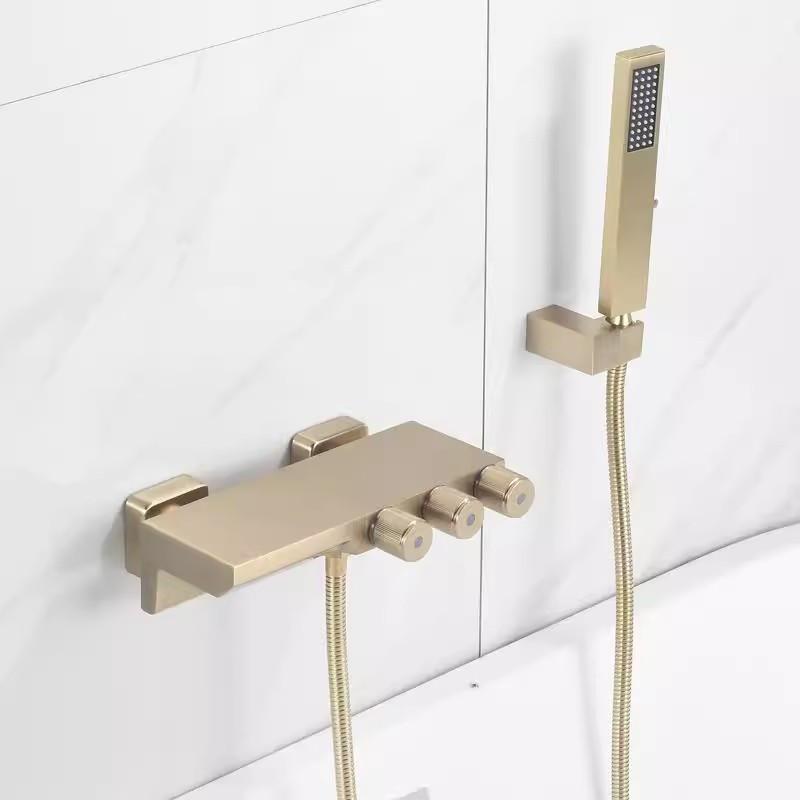 Tuqiu Set Doccia Vasca da Bagno Grigio Montaggio a Parete Rubinetto per Vasca da Bagno Oro Spazzolato Miscelatore per Vasca e Doccia a Cascata per Bagno Ottone Nuovo