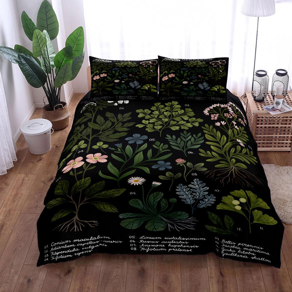 Botanical Herbarium Duvet Set King Queen Double Full Twin Single Size Duvet Cover Pillow Case Bed Linen Set