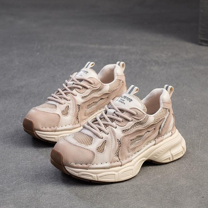 Fashion GKTINOO 2025 Spring Autumn Lace-up Shoes Women Sneakers Genuine Leather Thick Soled Handmade Comfortable Retro Platform Sneakers