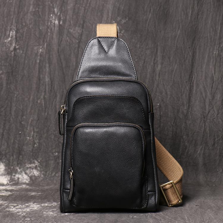 Korean Version Of Personalized Men S Breast Bag, Genuine Leather Women S Messenger Bag, Cowhide Large-Capacity Shoulder Backpack