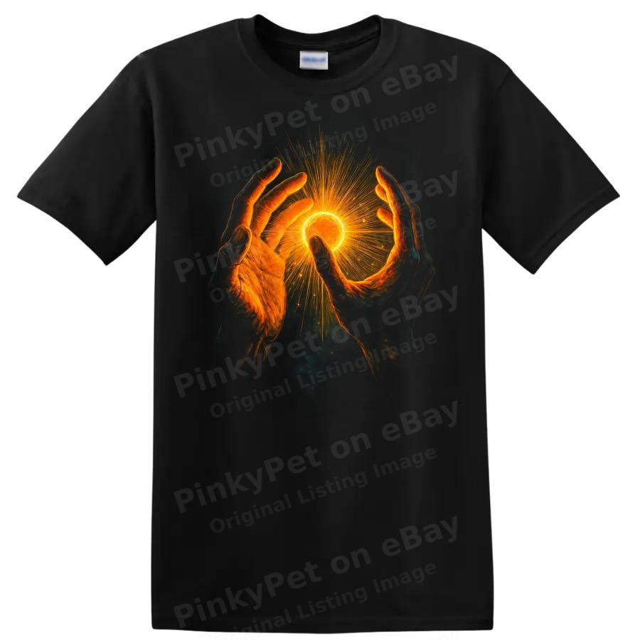 Hands Holding Sun Graphic T Shirt Cosmic Energy Art Tee Streetwear Fashion