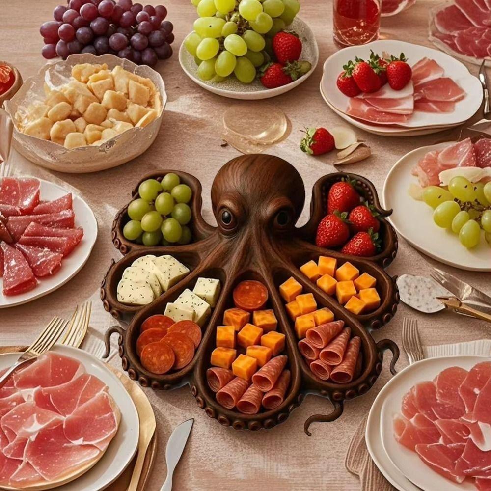 Wooden Octopus Food Platter Unique Octopus Charcuterie Boards  Family Dining Table