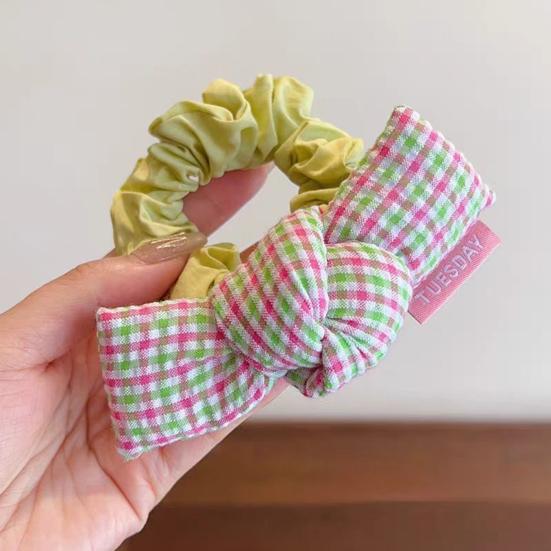 Hair Tie Dot Plaid Print Handcrafted Bow Flower Design Hair Rope Soft Fabric High Elasticity Pastoral Style Hair Band Hair Accessory