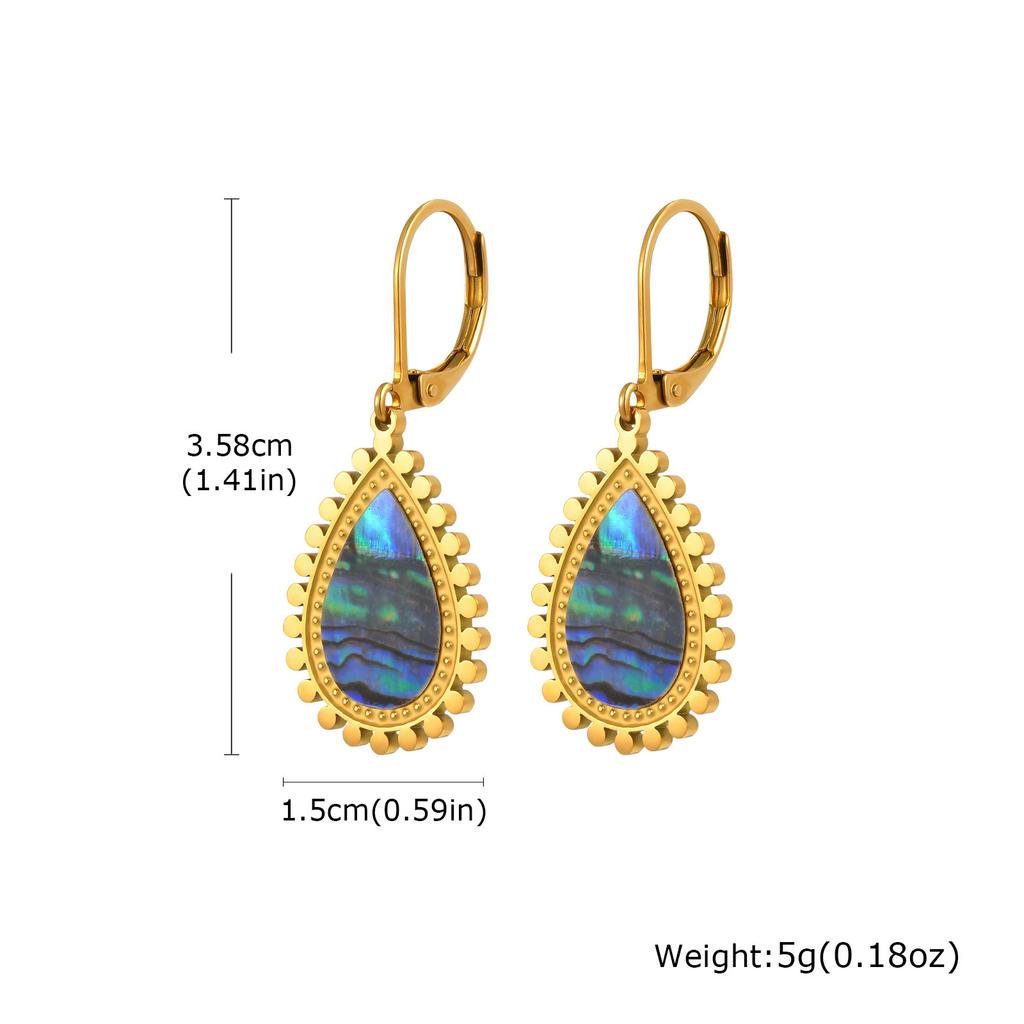 Vnox Stainless Steel Colorful Shell Luxury Earrings For Women Flower Edge Droplet Round Geometric Dangle Drop Earrings Jewelry