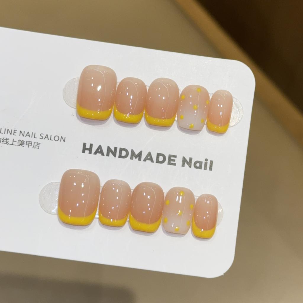10 Pcs White French Handmade Short Square Press On Nails Simple Artificial False Nail Tips