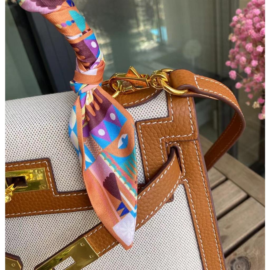 New temperament messenger bag women's canvas with leather bag contrasting color leather handbag fashion lock shoulder bag