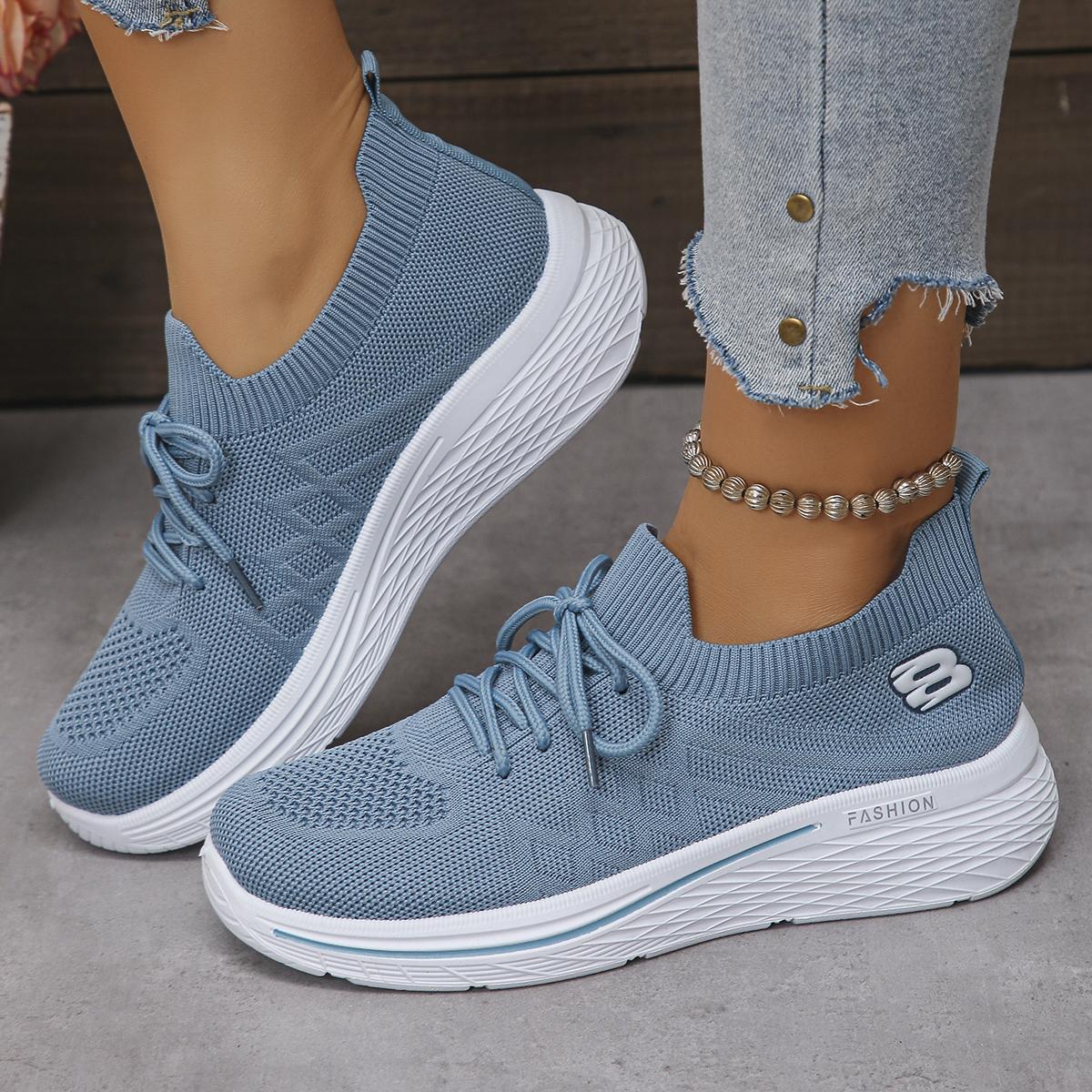 

Fashion Cool Breathable Lace Up Mesh Sneakers Women Autumn Soft Wedge Heel Thick Bottom Sneakers Comfort Non Slip Light Running Shoes 36 синий