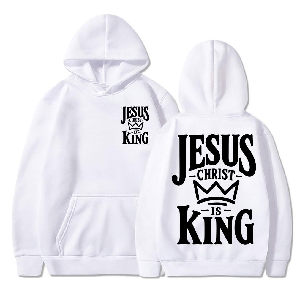 Jesus Christ Is King Graphic Hoodies Unisex Christian Faith Unisex Popular Long Sleeve Oversized Fleece Casual Tracksuit
