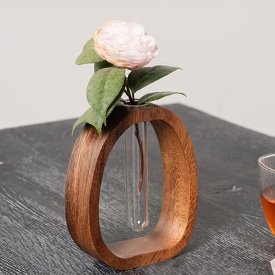 Hydroponic Plants Test Tube Vase with Wooden Stand Clear Flower Vase Table Centerpiece Plants Propagation Vase Home Office Desktop Decoration