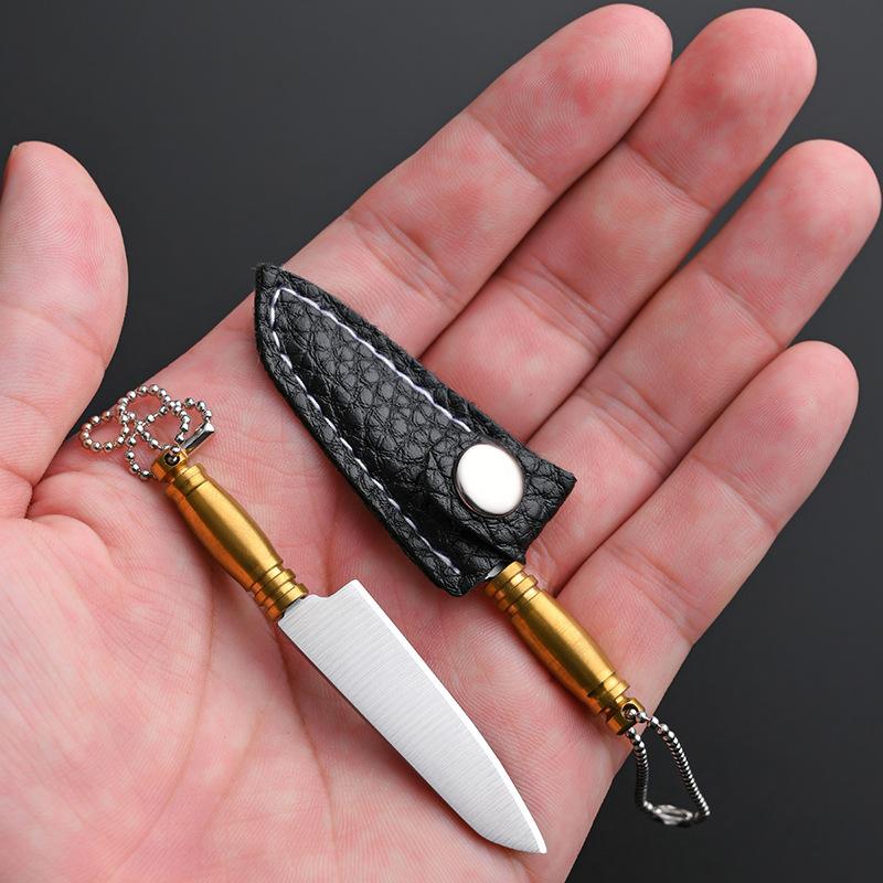 Mini Stainless Steel Sharp Blade Fixed Blade Knife Portable Pocket Keychain Unpacking Knife Camping Survival With Leather Case