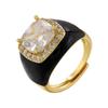 Gold Plated Zircon Open Ring Multicolor Geometric Square Ring Enamel Dripping Oil Ring  For Women